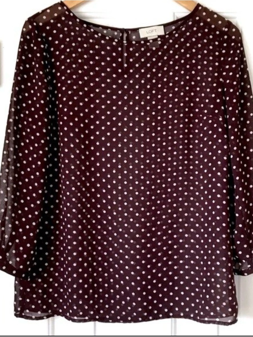 LOFT Maroon Polka Dot Sheer Blouse